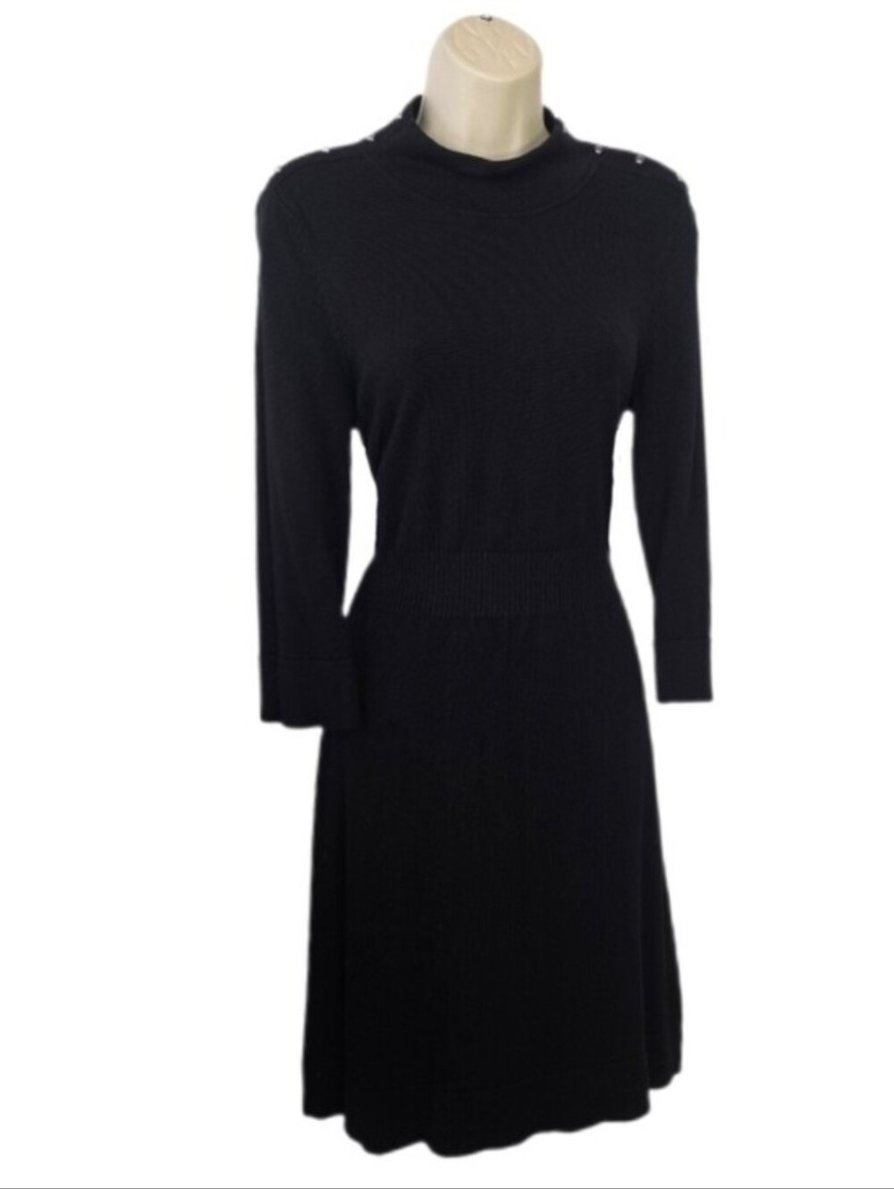 White House Black Market Dress Knit Assymetrical Neckline Black Size M - Picture 3 of 12